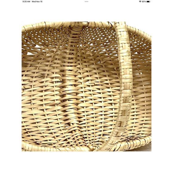 Vtg Hand Woven Blonde Split Oak Butt Egg Linen Antq Basket 19x13” Primitive USA - Picture 11 of 16